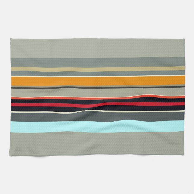 Red Yellow Blue Grey Multicolored Striped Pattern Kitchen Towel (Horizontal)