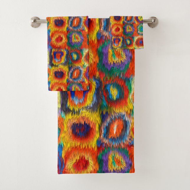 Red Yellow Blue Pink Purple Green Squares Circles Bath Towel Set (Insitu)