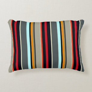 Red Yellow Blue Silver Grey Striped Pattern Accent Pillow