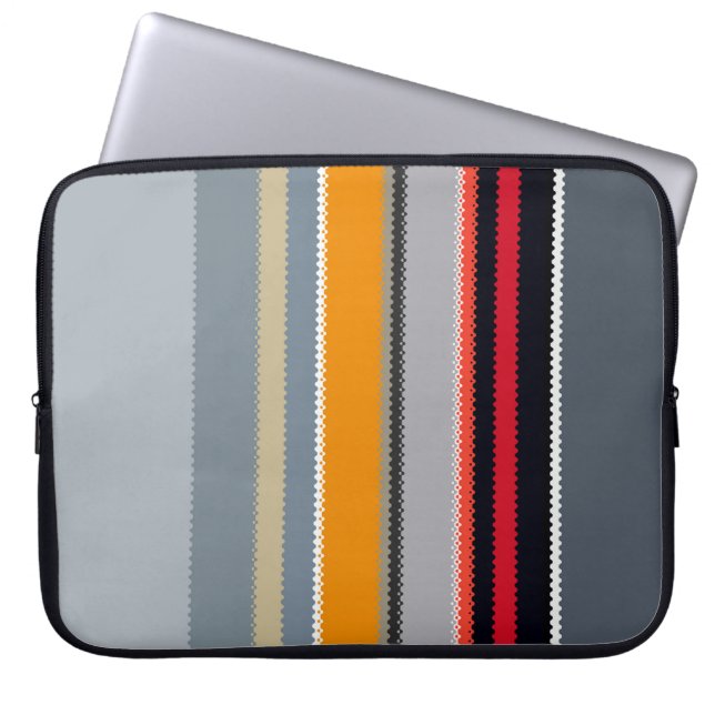 Red Yellow Blue Silver Grey Striped Pattern Laptop Sleeve (Front)