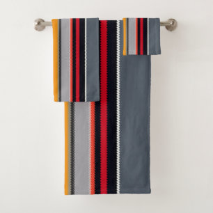 Red Yellow Blue Silver Multicolor Striped Pattern  Bath Towel Set