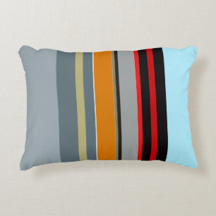 Red Yellow Blue Silver Multicolor Striped Pattern Decorative Pillow