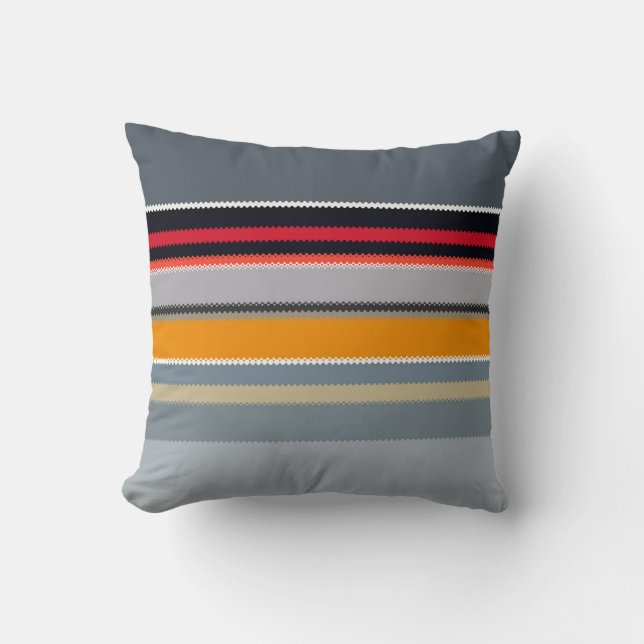 Red Yellow Blue Silver Multicolor Striped Pattern Throw Pillow (Front)