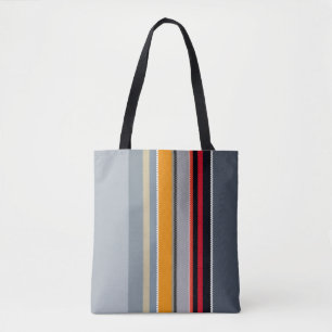 Red Yellow Blue Silver Multicolor Striped Pattern Tote Bag