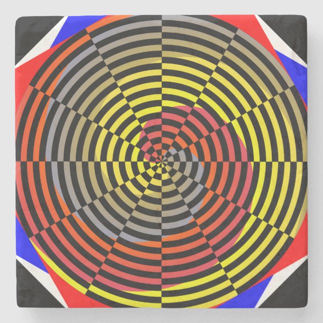 Red Yellow Blue Spiral by Kenneth Yoncich Stone Coaster (Front)