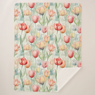 Red Yellow Blue Tulip Flowers Sherpa Blanket