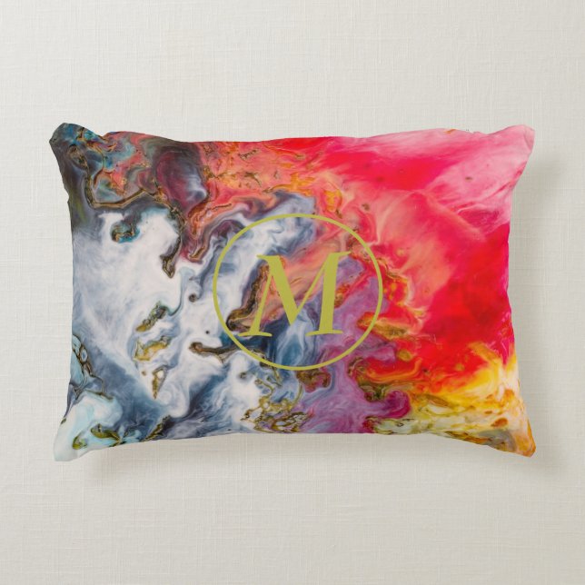 Red Yellow Blues Purple Abstract Art Monogram Accent Pillow (Front)