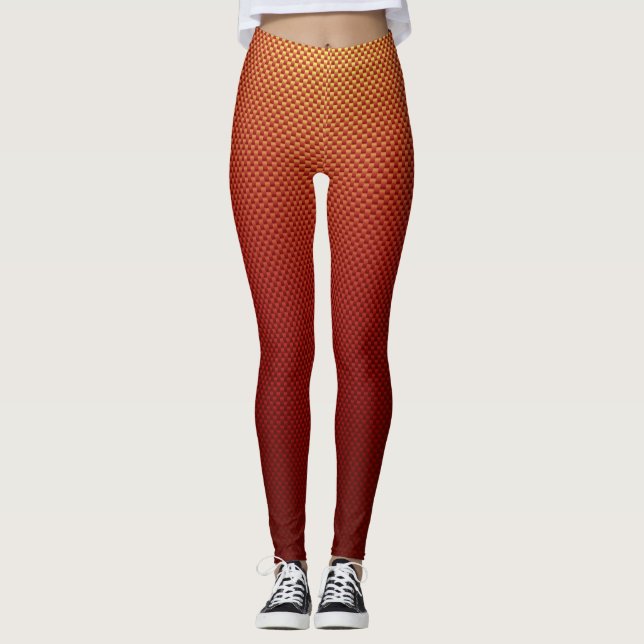 Red yellow  carbon fibre patterned leggings (Front)