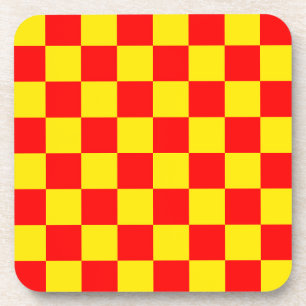Red Yellow Check Chequered Pattern Design Coaster