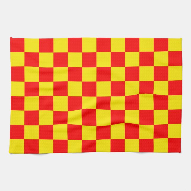 Red Yellow Check Chequered Pattern Design  Kitchen Towel (Horizontal)