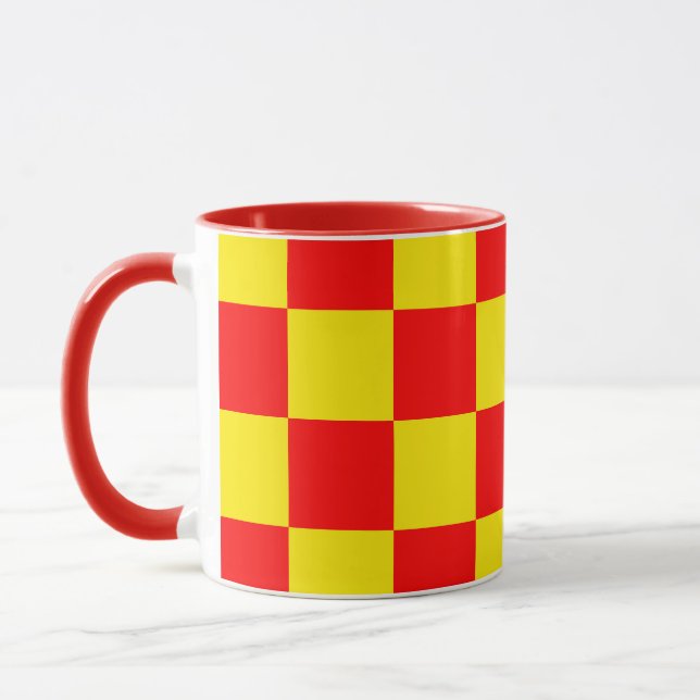 Red Yellow Check Chequered Pattern Design  Mug (Left)