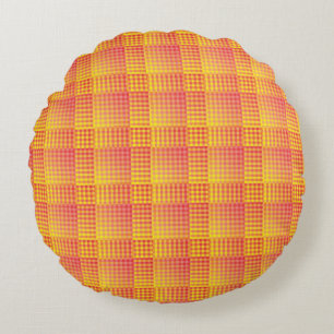 Red Yellow Checker Abstract Pattern Round Pillow
