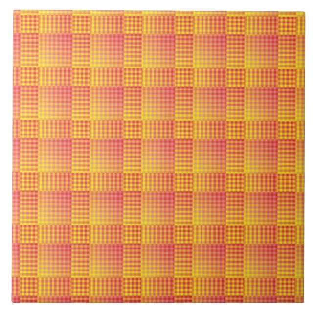 Red Yellow Checker Abstract Pattern Tile (Front)