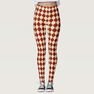 Red Yellow Checker Diamond Pattern Leggings