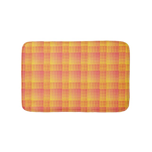Red Yellow Chequered Abstract Pattern Bath Mat (Front)