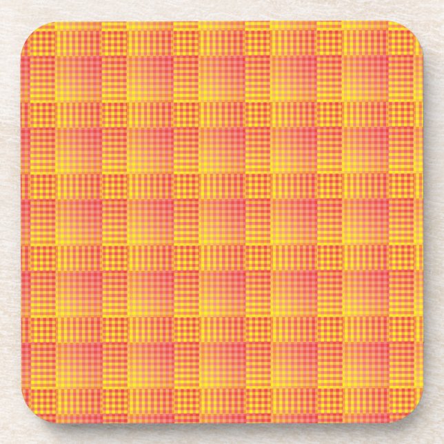 Red Yellow Chequered Abstract Pattern Coaster (Front)