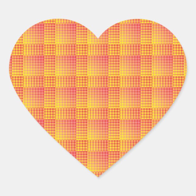 Red Yellow Chequered Abstract Pattern Heart Sticker (Front)