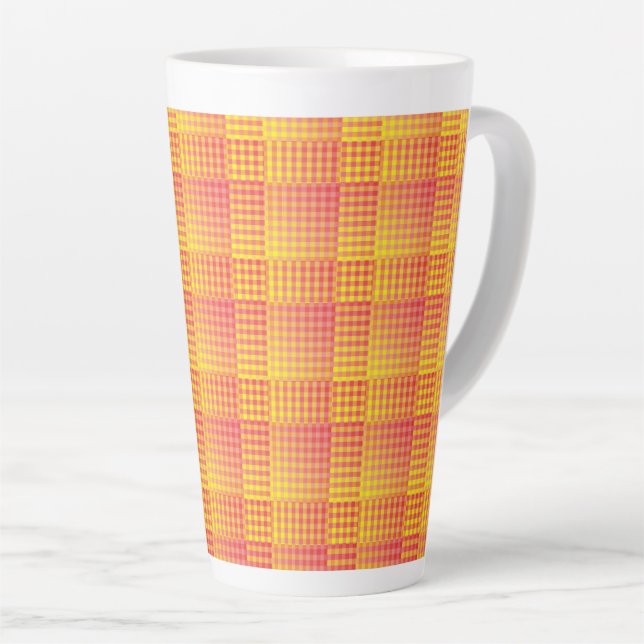 Red Yellow Chequered Abstract Pattern Latte Mug (Right Angle)