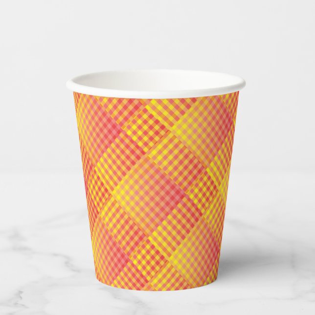 Red Yellow Chequered Abstract Pattern Paper Cups (Front)