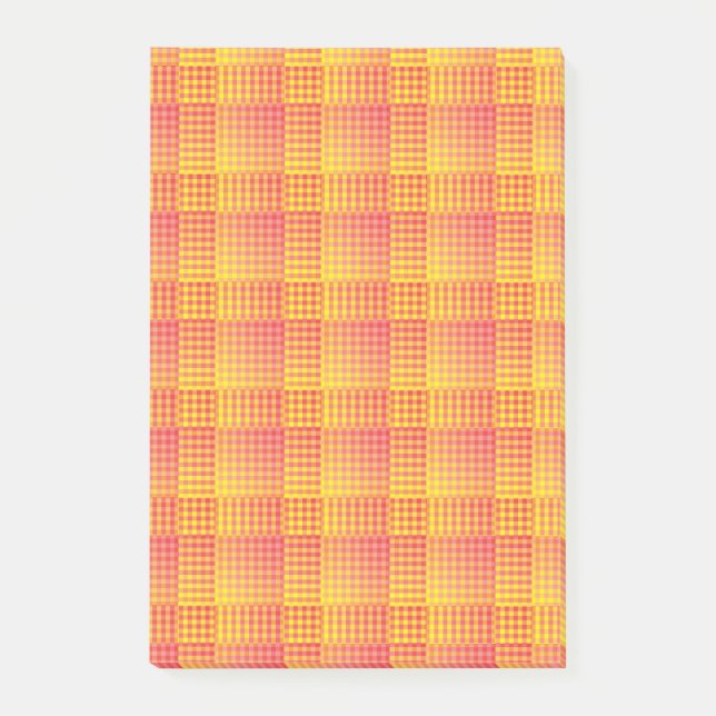 Red Yellow Chequered Abstract Pattern Post-it Notes (Front)