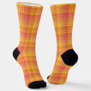 Red Yellow Chequered Abstract Pattern Socks
