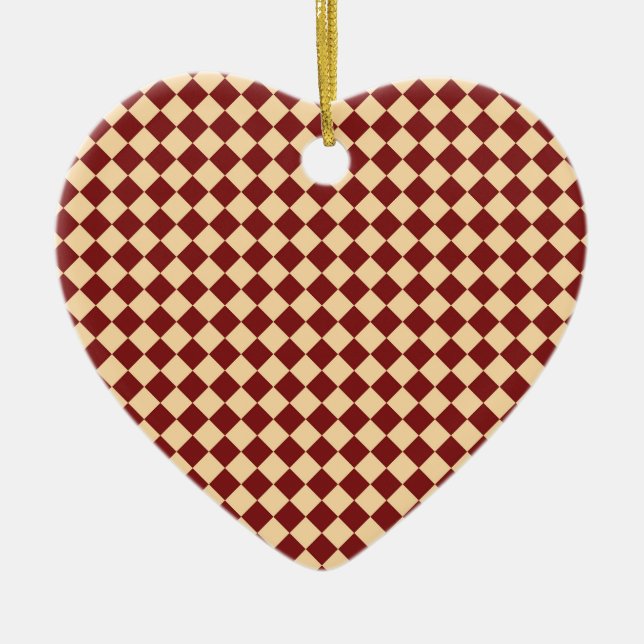 Red Yellow Chequered Diamond Pattern Ceramic Ornament (Front)