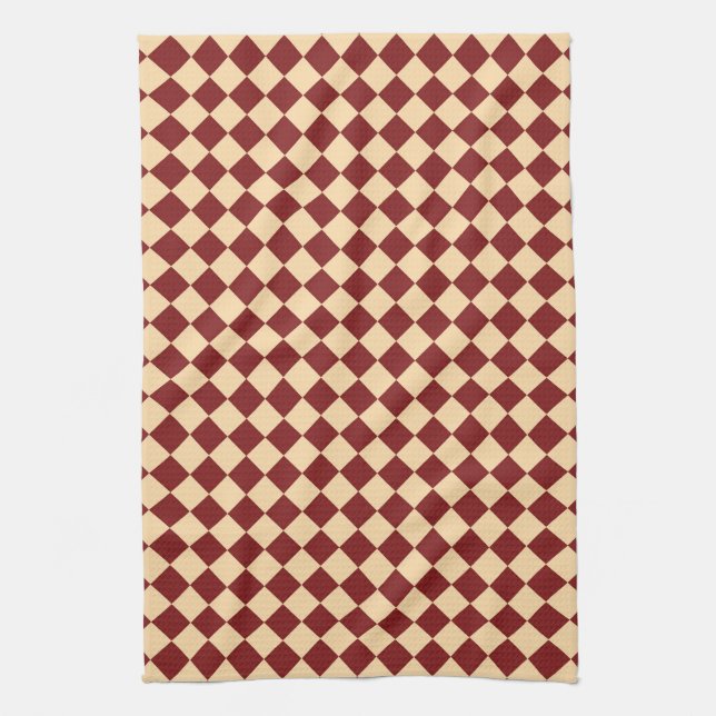 Red Yellow Chequered Diamond Pattern Kitchen Towel (Vertical)