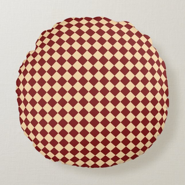 Red Yellow Chequered Diamond Pattern  Round Pillow (Front)