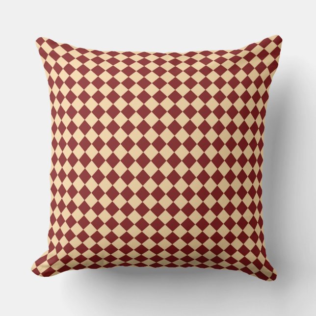 Red Yellow Chequered Diamond Pattern  Throw Pillow (Front)