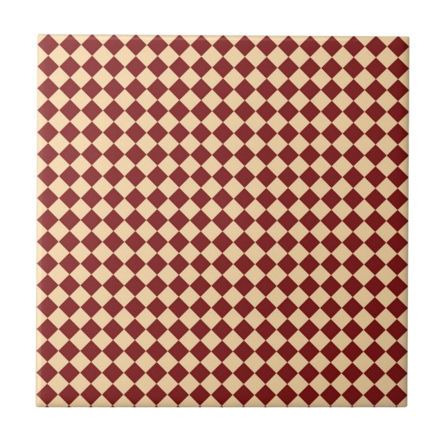 Red Yellow Chequered Diamond Pattern Tile (Front)