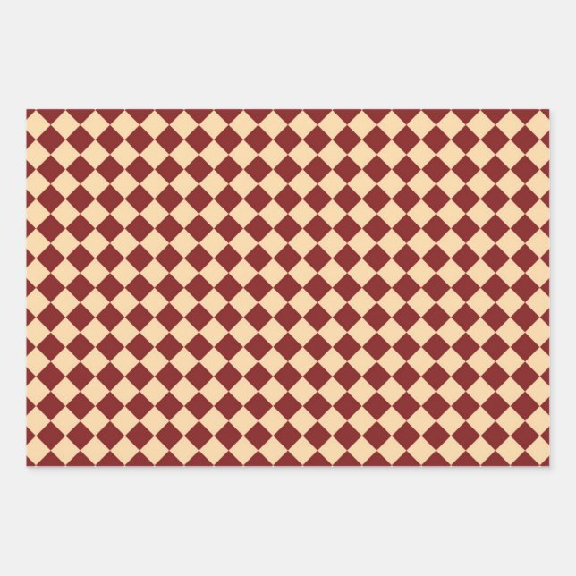 Red Yellow Chequered Diamond Pattern Wrapping Paper Sheet (Front)