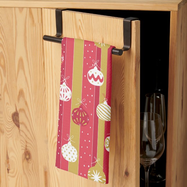 Red Yellow Christmas Tree Ornaments Kitchen Towel (Thirds Fold)