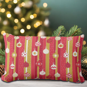 Red Yellow Christmas Tree Ornaments Lumbar Pillow