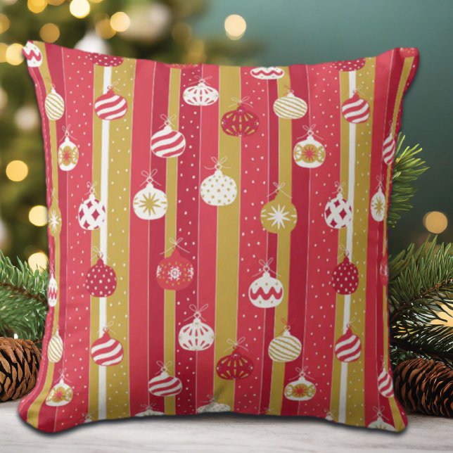 Red Yellow Christmas Tree Ornaments Throw Pillow (Creator Uploaded)