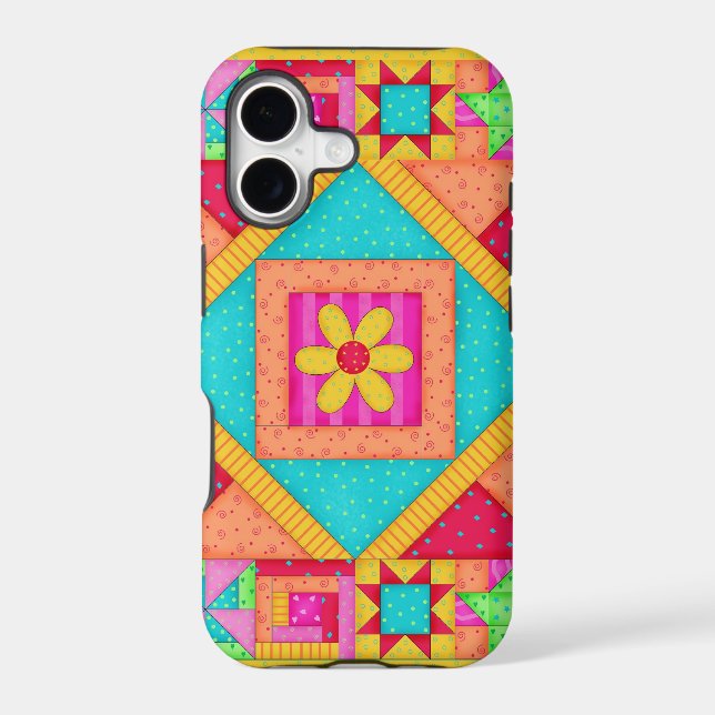 Red Yellow Colourful Patchwork Quilt Art (Back)