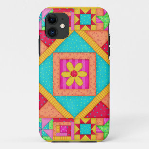 Red Yellow Colourful Patchwork Quilt Art iPhone 11 Case
