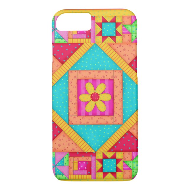 Red Yellow Colourful Patchwork Quilt Art Case-Mate iPhone Case (Back)
