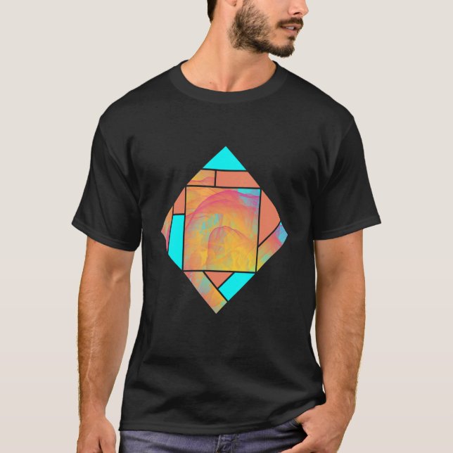Red Yellow Cyan Smoke Modern Geometry Pattern T-Shirt (Front)