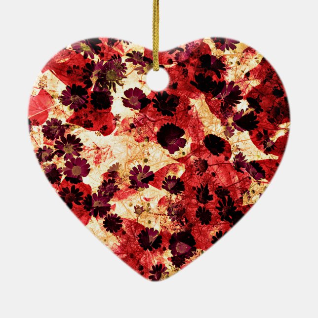 Red yellow daisy flower pattern abstract design ceramic ornament (Back)