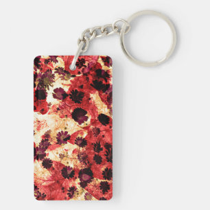 Red yellow daisy flower pattern abstract design keychain