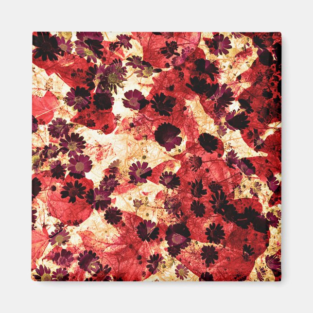 Red yellow daisy flower pattern abstract design magnet (Front)