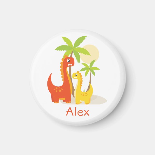 Red Yellow Dinosaur Personalized Gift Magnet (Front)