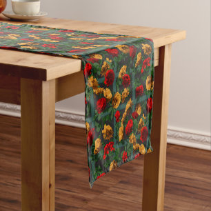 Red Yellow Elegant Floral Roses Short Table Runner