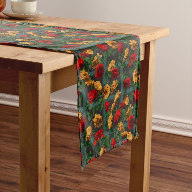 Red Yellow Elegant Floral Roses   Short Table Runner (In Situ)