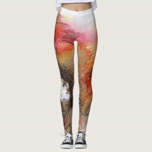 Red Yellow Faux Distressed Texture Abstract Art Leggings