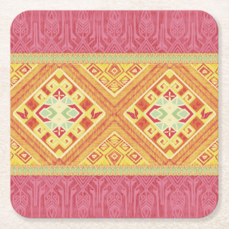 Red & Yellow Feathers Square Paper Coaster