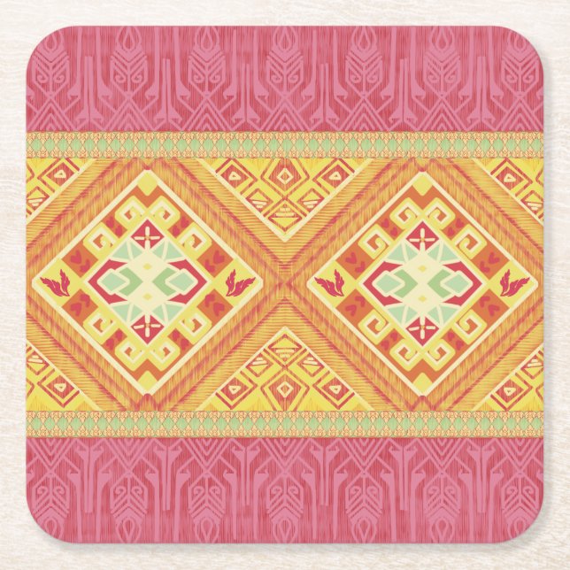 Red & Yellow Feathers Square Paper Coaster (Front)