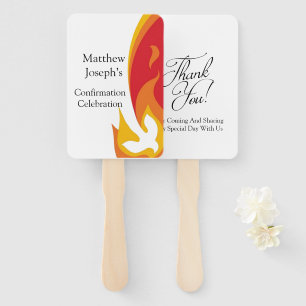 Red Yellow Fire and Dove Confirmation Editable Hand Fan