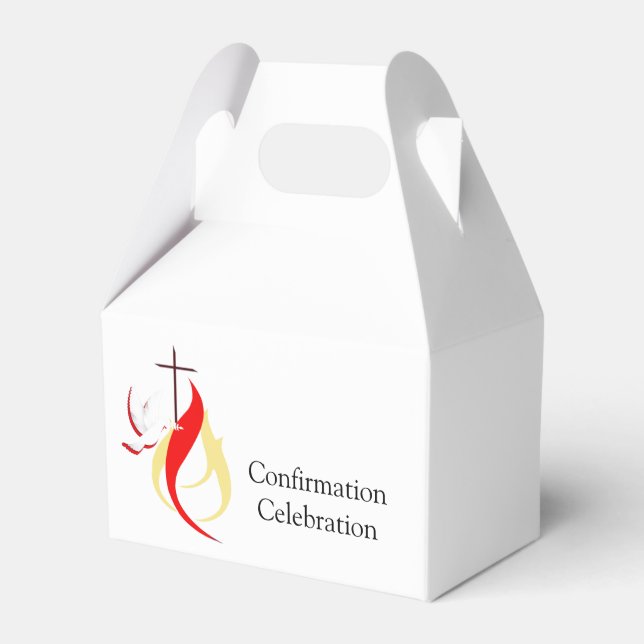 Red Yellow Fire Dove Cross Confirmation Editable Favor Box (Front Side)