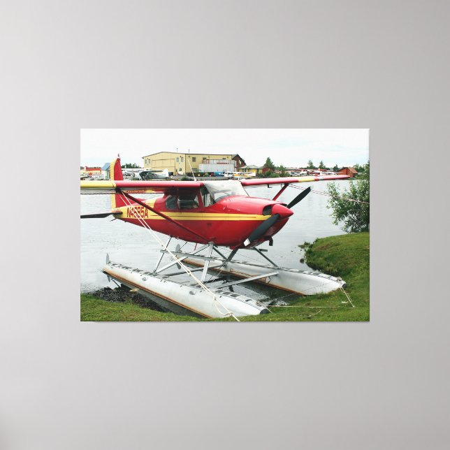Red & Yellow Float Plane, Lake Hood, Alaska Canvas Print (Front)